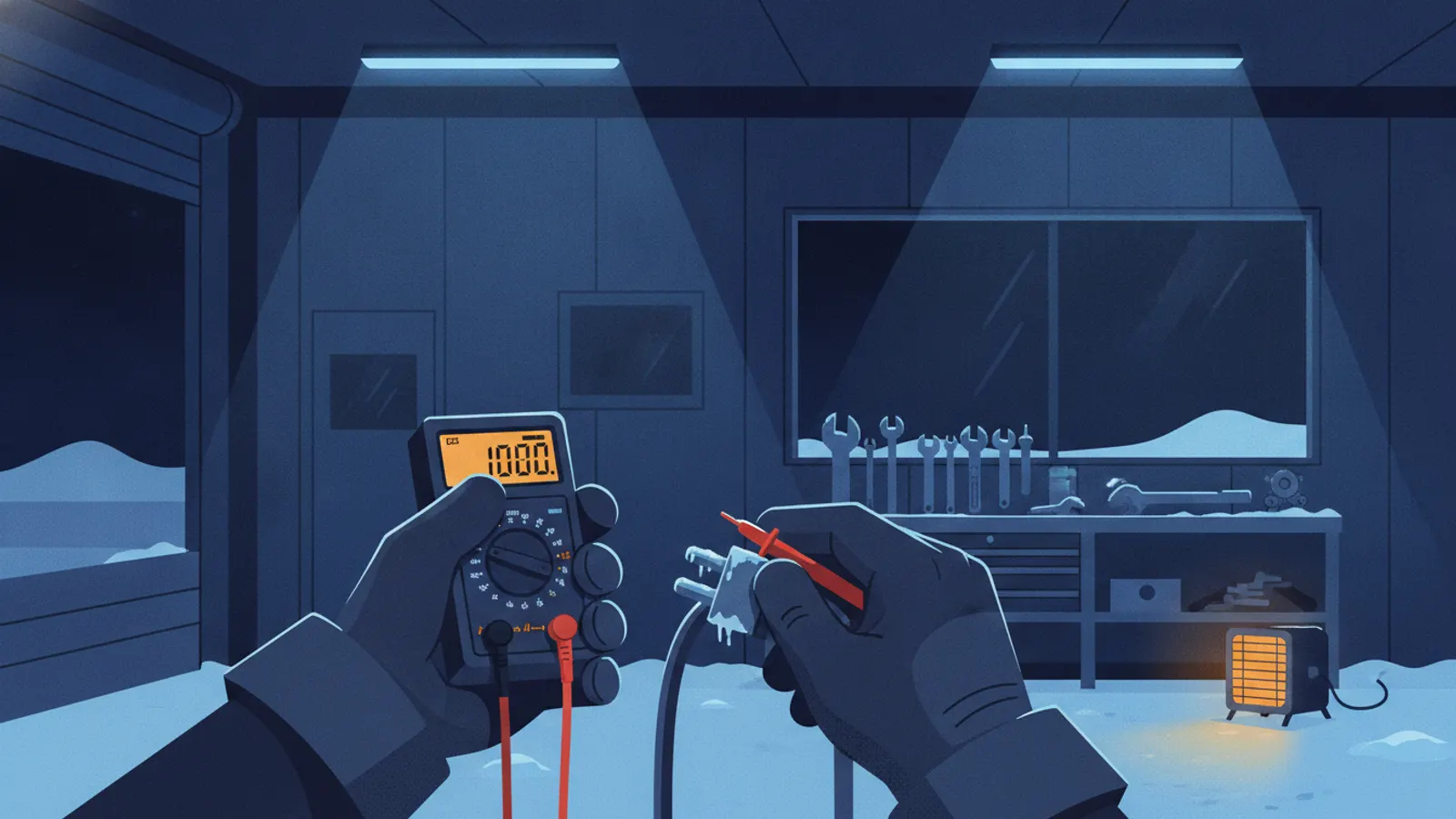 Illustration of testing a block heater cord with a multimeter