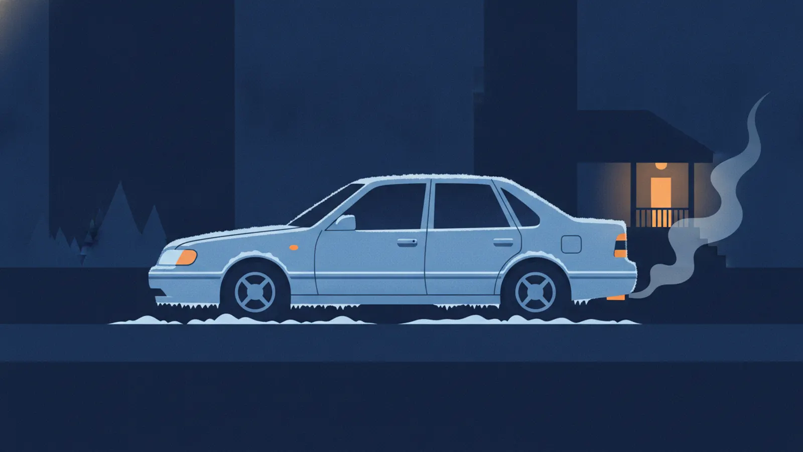 Illustration of a frost-covered car on a brutally cold Canadian morning