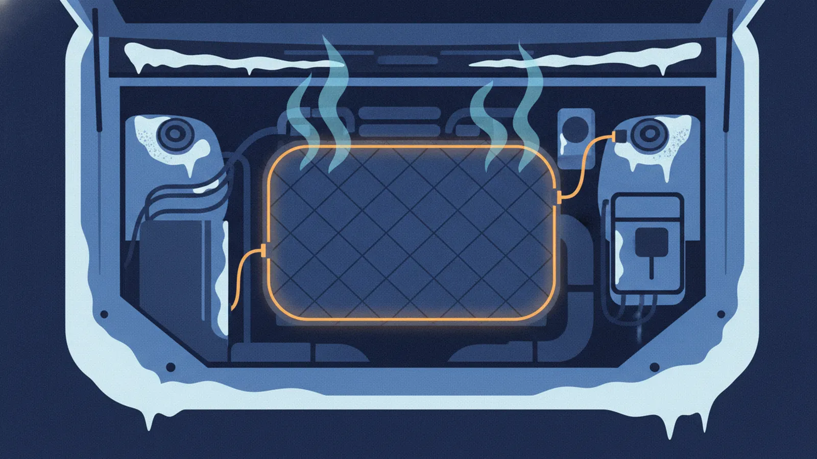 Battery Blanket & Battery Warmer — how it mounts and heats, illustrated